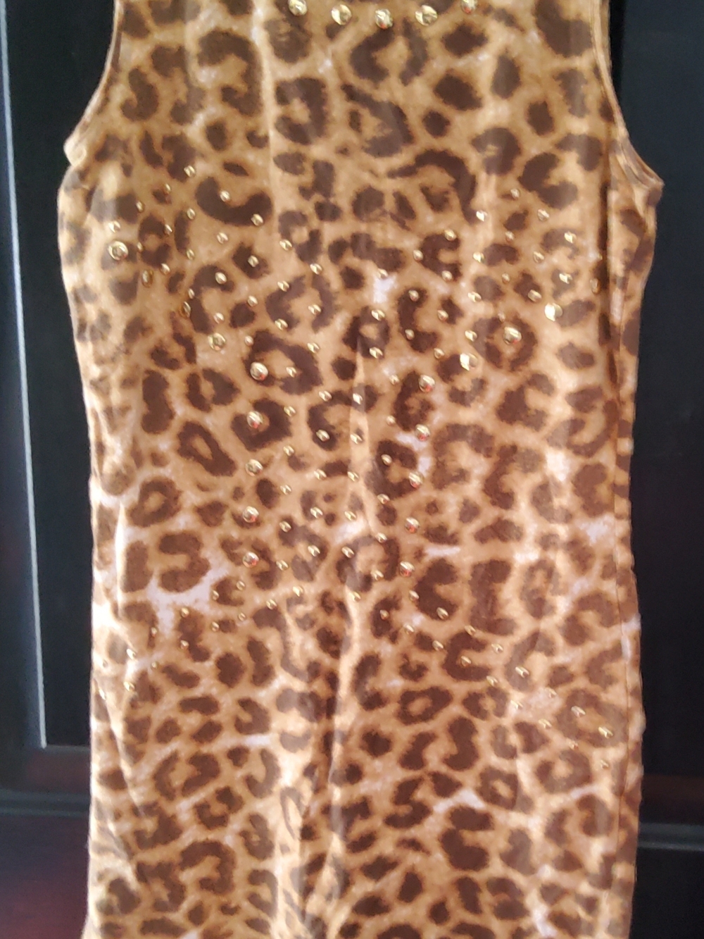 Kardashian Leopard Print Studded Sleeveless Dress - Gold Accent Sz M